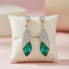 Emerald Green Crystal Drop Earrings - Gold Tone Marquise Dangle Jewelry