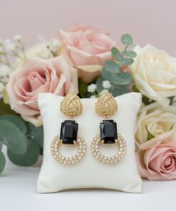 Black Onyx and Pave Crystal Statement Drop Earrings