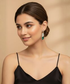 Emerald Green Crystal Drop Earrings - Gold Tone Marquise Dangle Jewelry