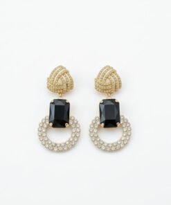 Black Onyx and Pave Crystal Statement Drop Earrings
