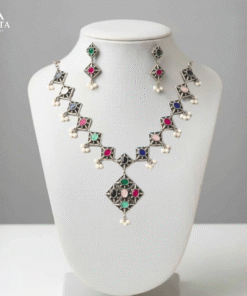 Antique Silver Necklace Set with Earrings