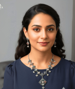 Antique Silver Necklace Set with Earrings