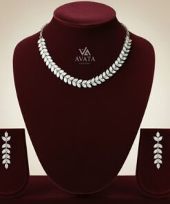Elegant diamond Necklace & Earring Set with Silver Antique Polish
