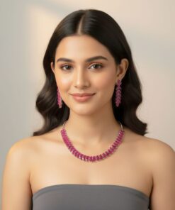 Elegant purple diamond Necklace & Earring Set with Silver Antique Polish