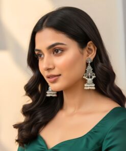 Tiered Oxidized Silver Jhumka Earrings with Pink Stone and Pearl Danglers