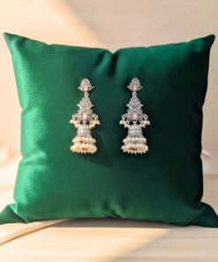 Tiered Oxidized Silver Jhumka Earrings with Pink Stone and Pearl Danglers