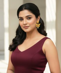 Gold Butterfly Ruby Stone Earrings with Pearl Drop | Premium Designer Ethnic Jewellery