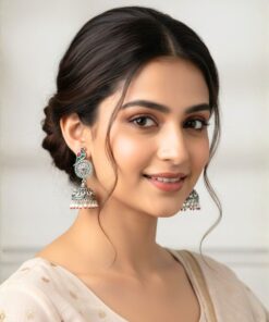 Handcrafted Oxidized Silver Peacock Jhumka Earrings with Enamel Work and Pearls