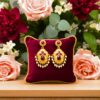 Gold Plated Ruby Red Stone Traditional Earrings with Pearl Drops